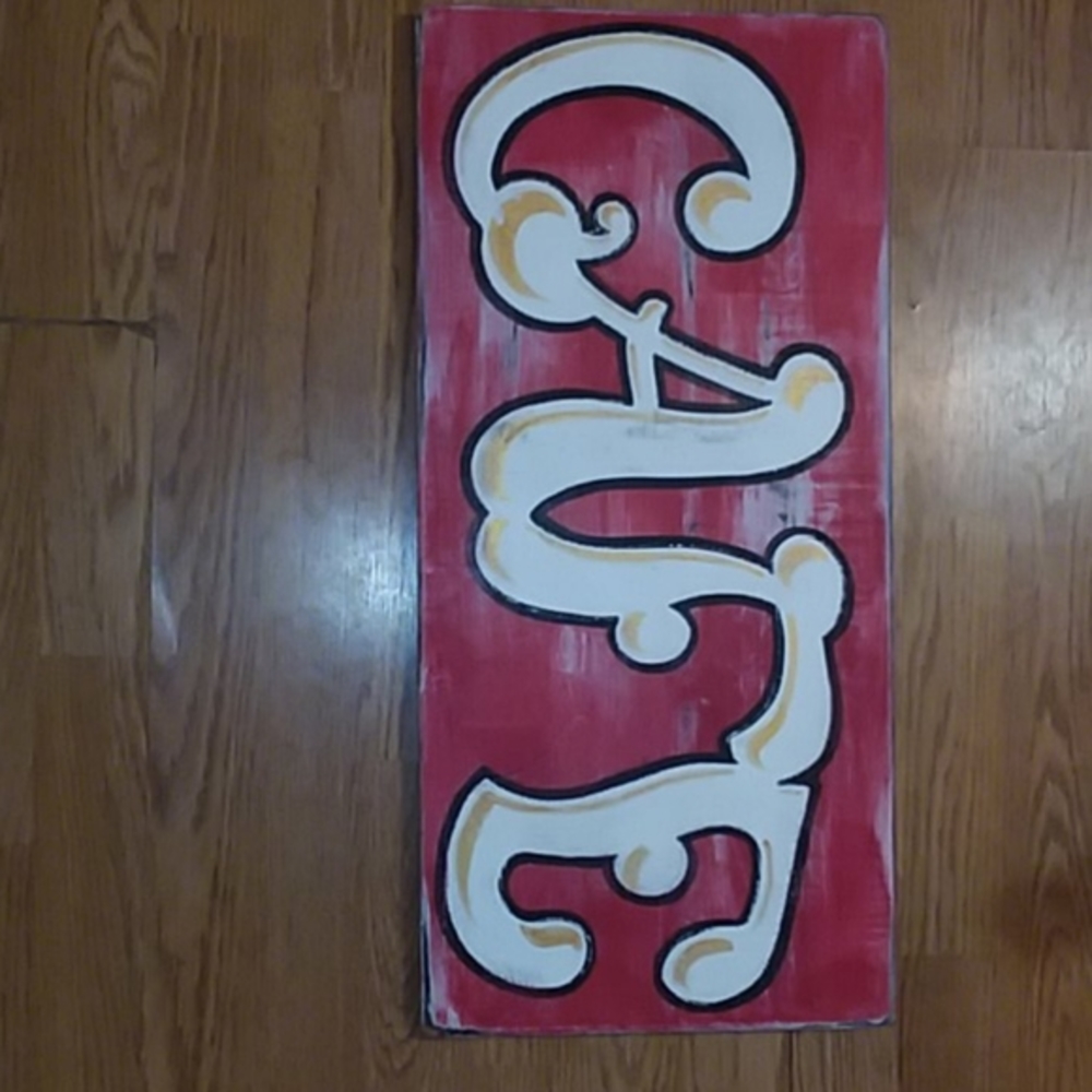 Artsy Cafe Wooden Sign Hand Painted with Brass Hangers